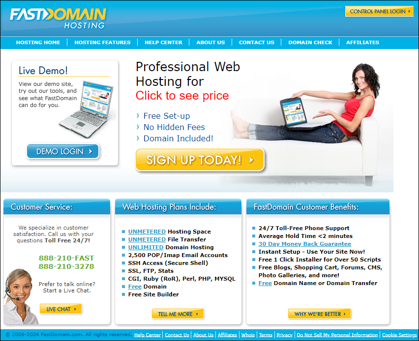 Screenshot of FastDomain website homepage